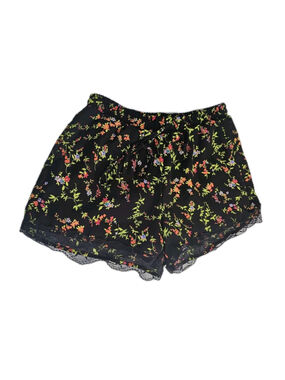 EM Shorts Womens M Black High Rise Elastic Waist Floral Print Activewear Pull On